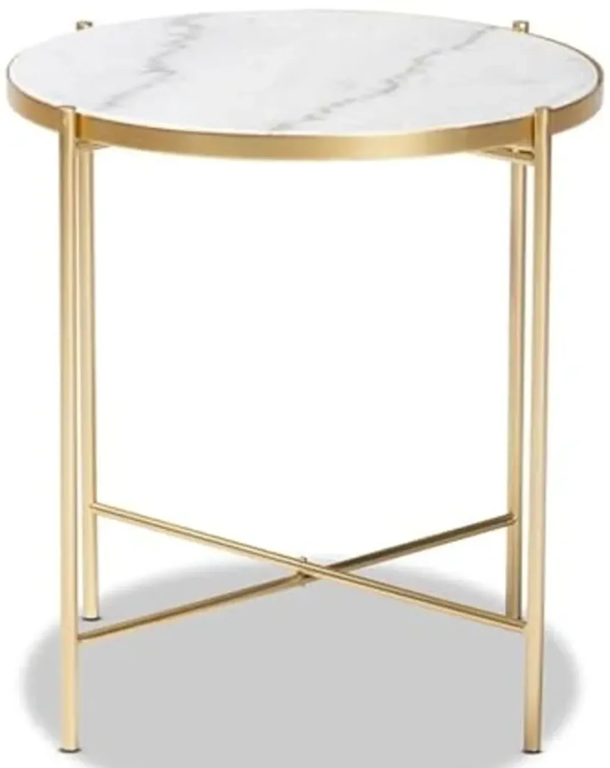 Baxton Studio Maddock Modern and Contemporary Gold Finished Metal End Table with Marble Tabletop