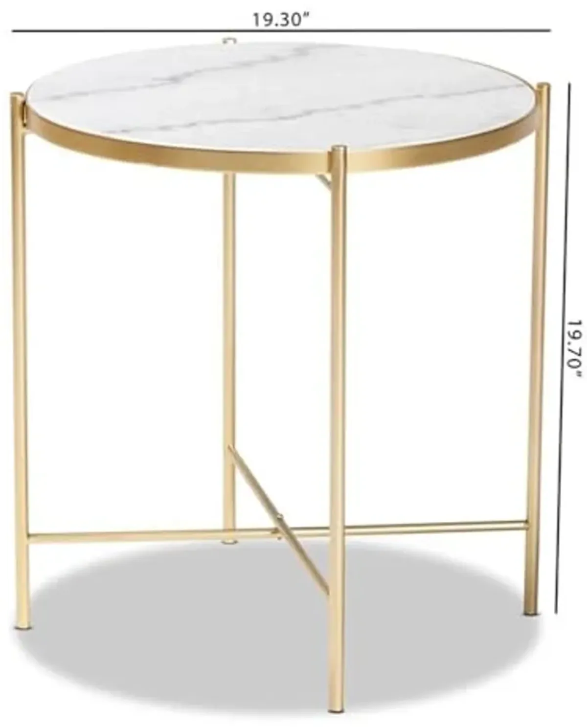 Baxton Studio Maddock Modern and Contemporary Gold Finished Metal End Table with Marble Tabletop