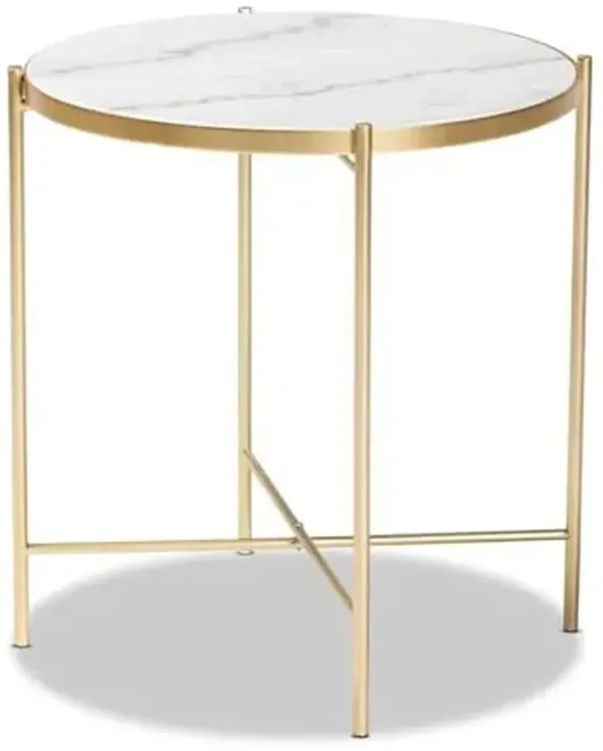 Baxton Studio Maddock Contemporary Gold Metal End Table with Marble Tabletop