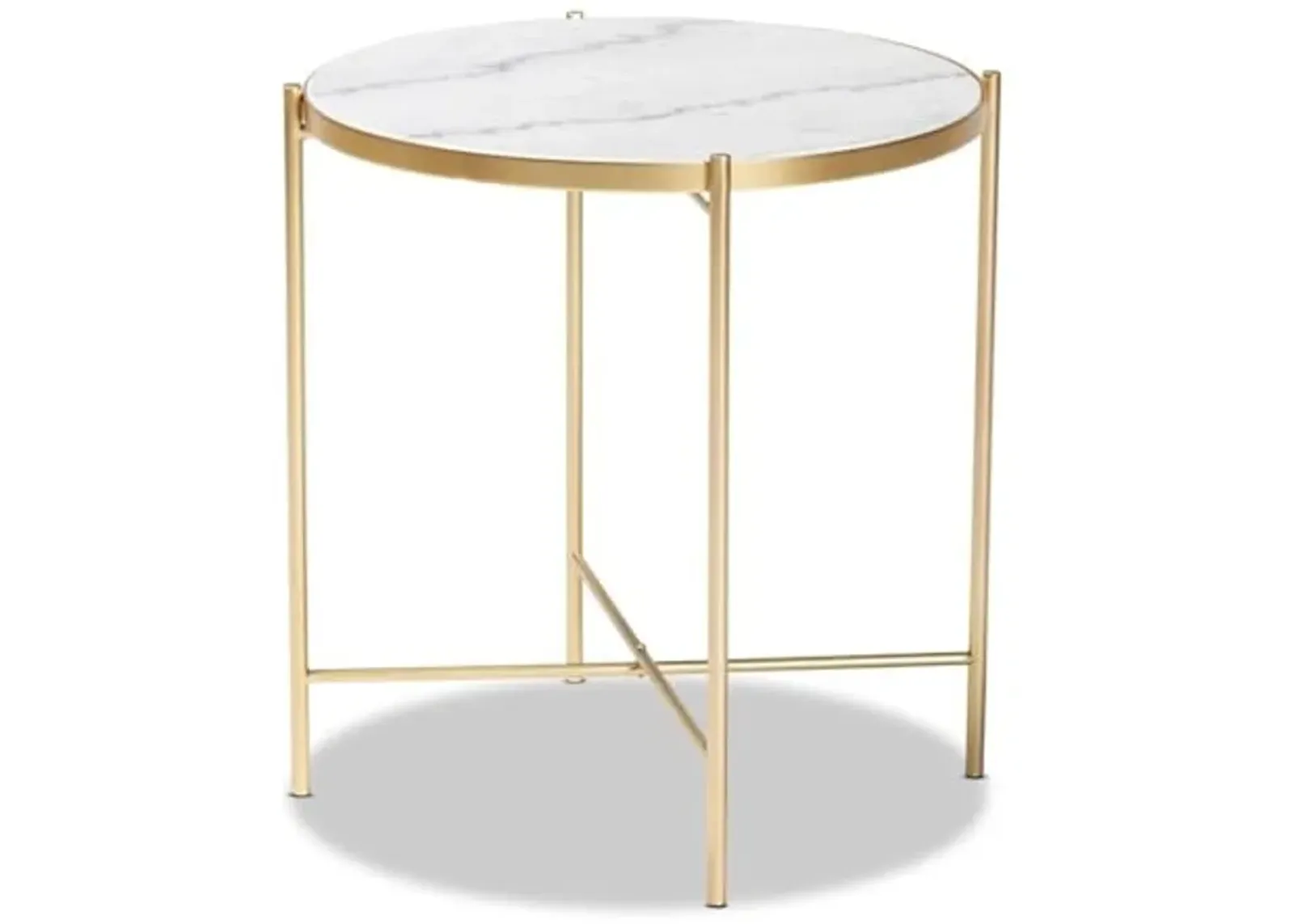 Baxton Studio Maddock Modern and Contemporary Gold Finished Metal End Table with Marble Tabletop