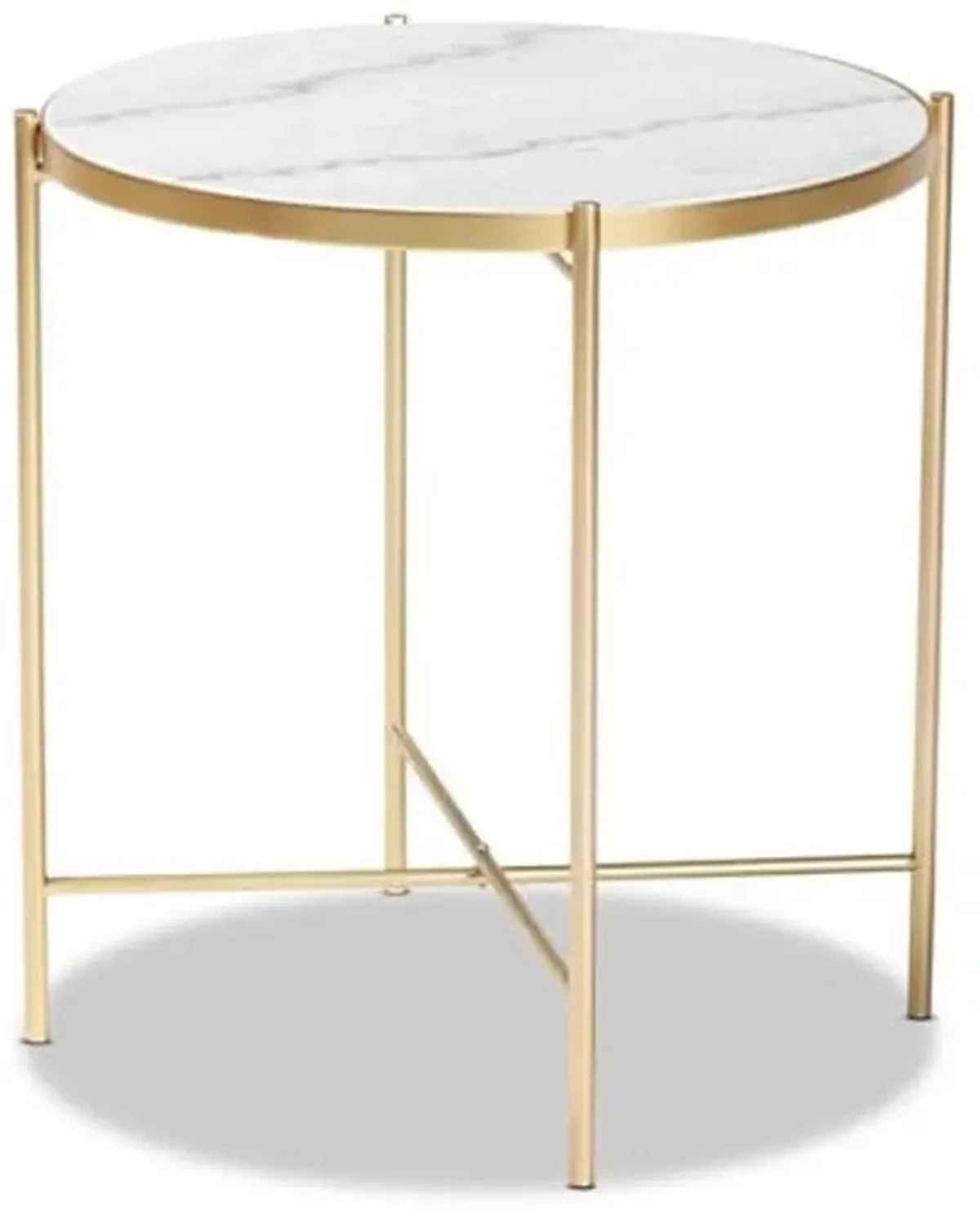 Baxton Studio Maddock Modern and Contemporary Gold Finished Metal End Table with Marble Tabletop