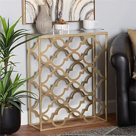 Baxton Studio Calanthe Contemporary Gold Metal Console Table with Marble Top