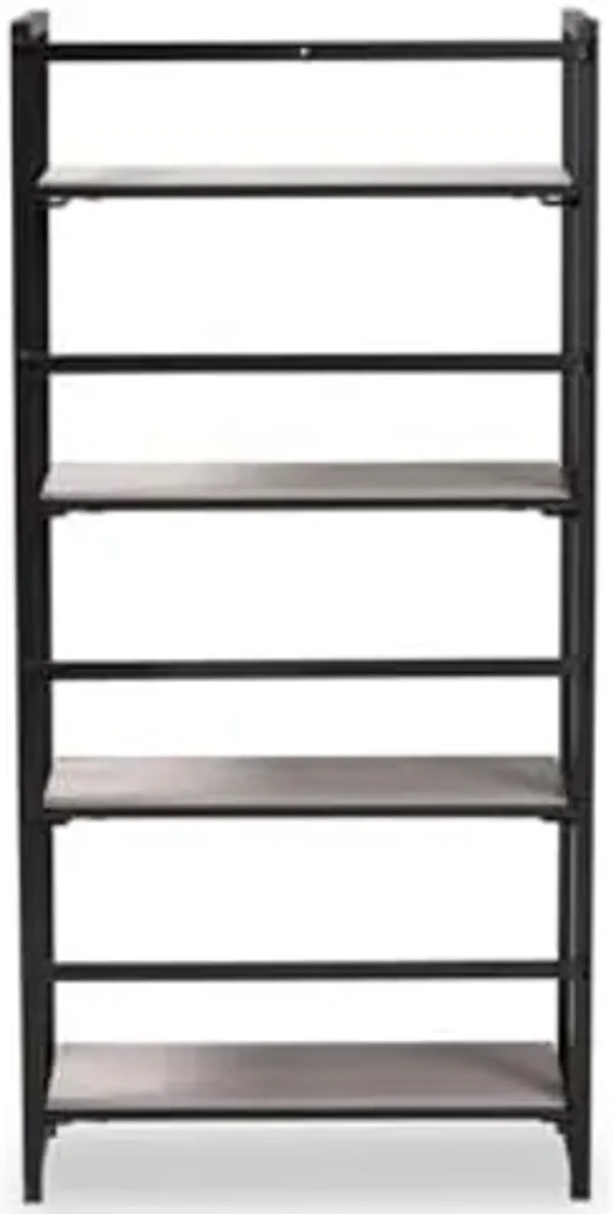 Baxton Studio Lakota Modern Industrial Light Grey Finished Wood and Black Metal 4-Tier Display Shelf