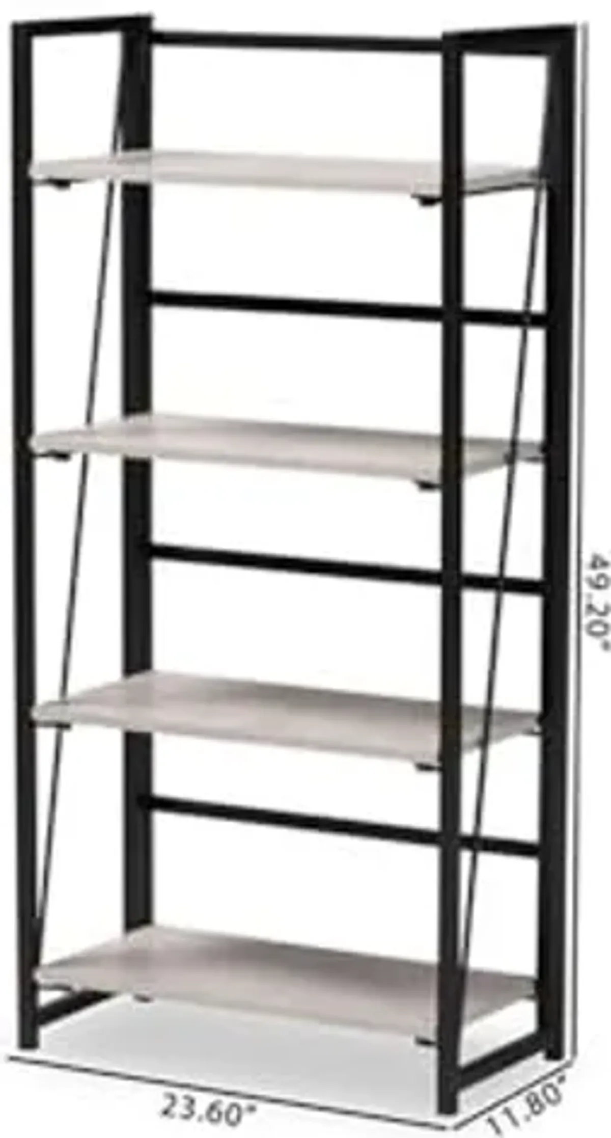 Baxton Studio Lakota Modern Industrial Light Grey Finished Wood and Black Metal 4-Tier Display Shelf