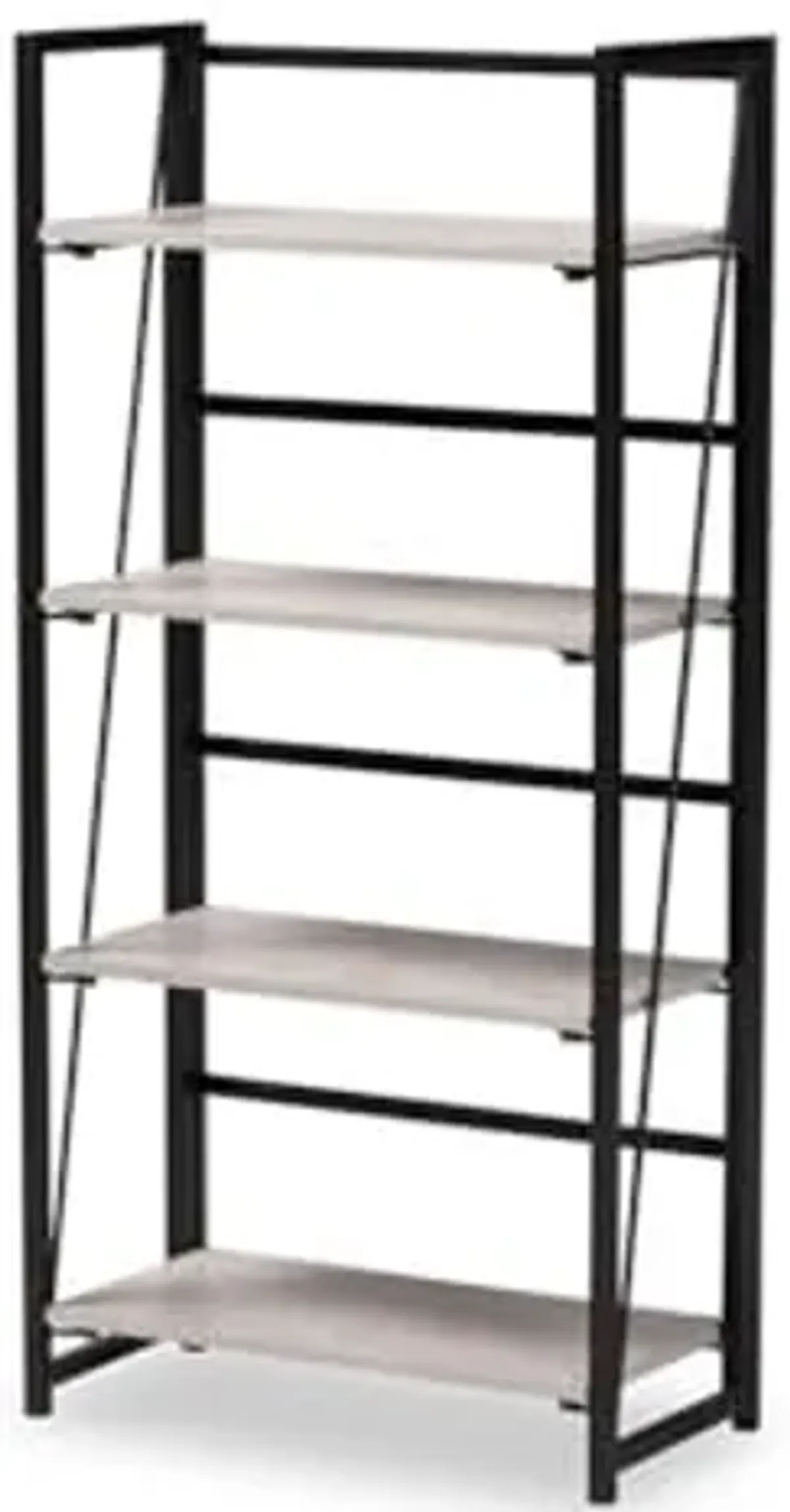 Baxton Studio Lakota Modern Industrial Light Grey Finished Wood and Black Metal 4-Tier Display Shelf