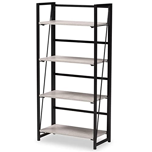 Baxton Studio Lakota Industrial Grey Wood and Black Metal 4-Tier Display Shelf