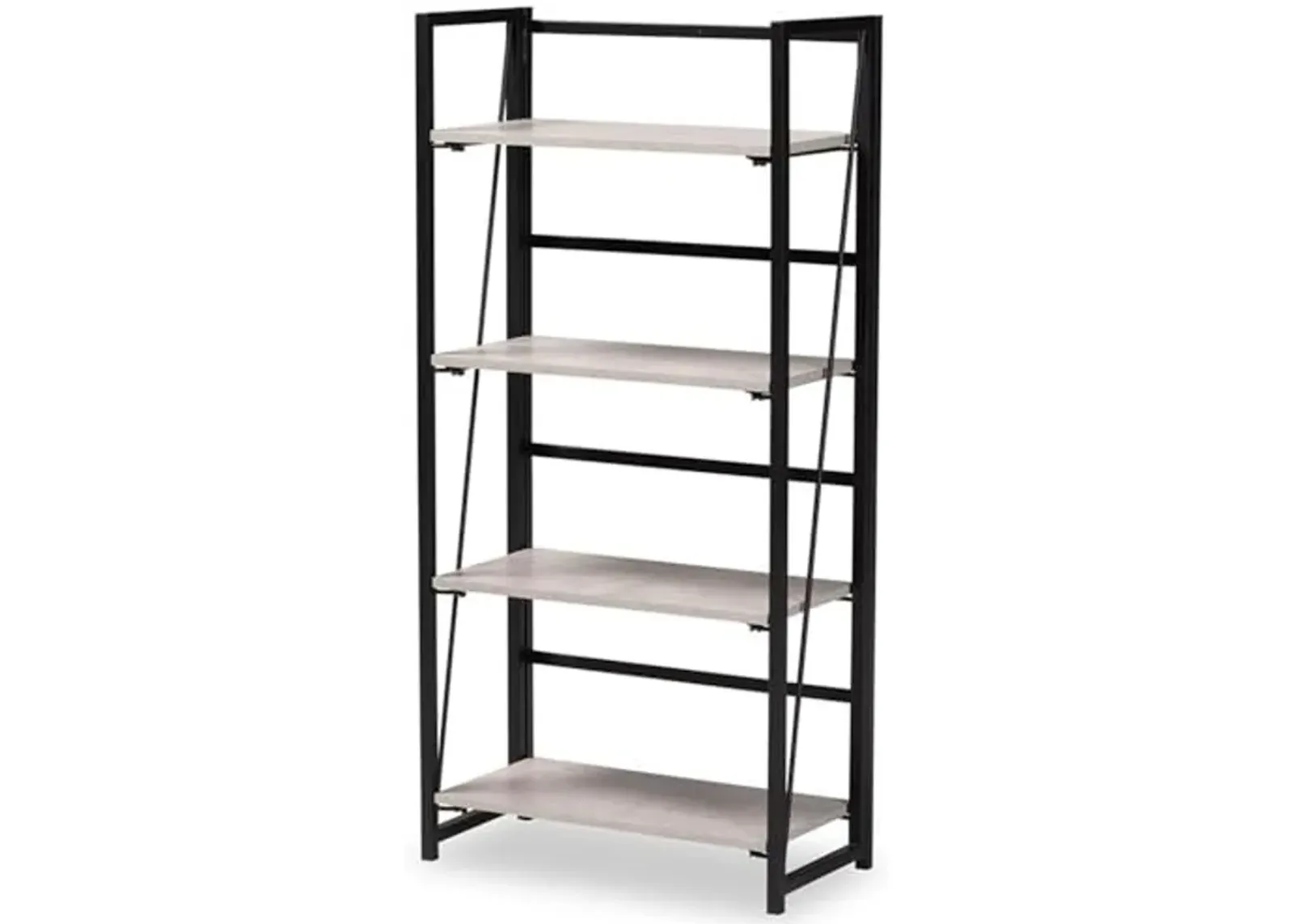 Baxton Studio Lakota Modern Industrial Light Grey Finished Wood and Black Metal 4-Tier Display Shelf