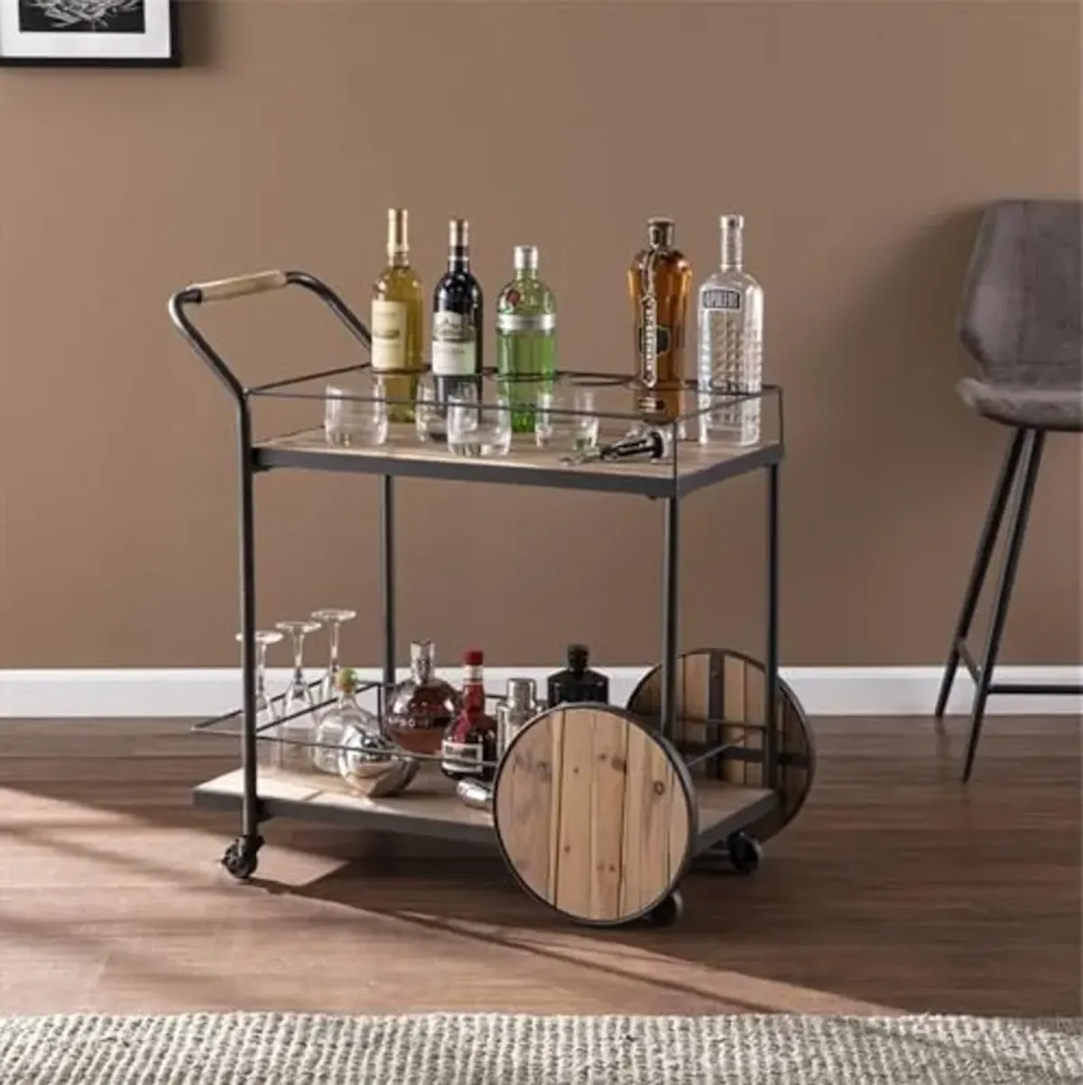 SEI Furniture Pemton Reclaimed Wood Bar Cart, Natural