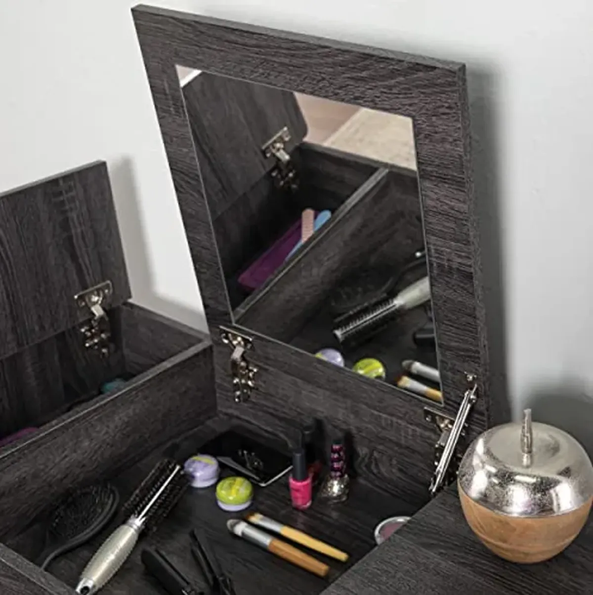 SEI Furniture Harzen Storage Vanity w/Mirror, Black