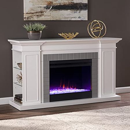 SEI Furniture Rylana Bookcase Color Changing Fireplace, White