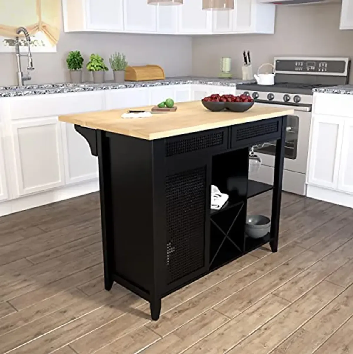 SEI Furniture Bramlage Kitchen Island, Black