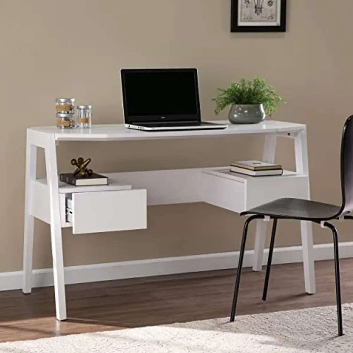 SEI Furniture Clyden Midcentury Modern Writing Desk w/Storage - White