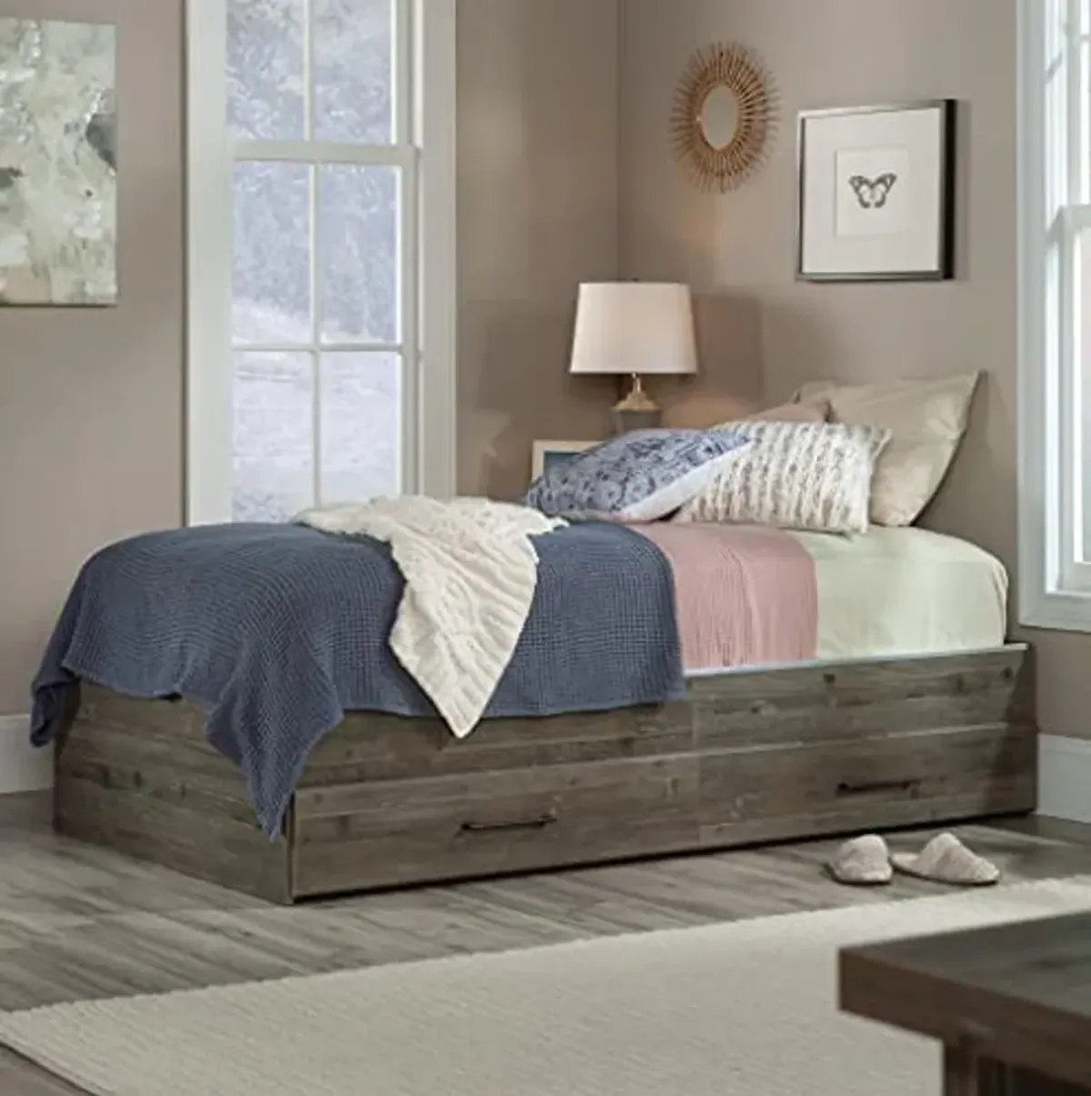 Sauder Summit Station Twin Mates Bed, Pebble Pine Finish