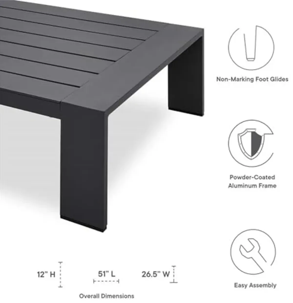 Modway Tahoe Aluminum Outdoor Patio Coffee Table in Gray