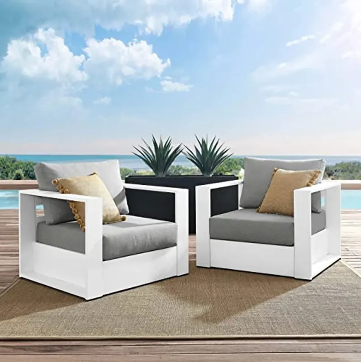 Modway Tahoe Aluminum 2-Piece Patio Set in White Gray