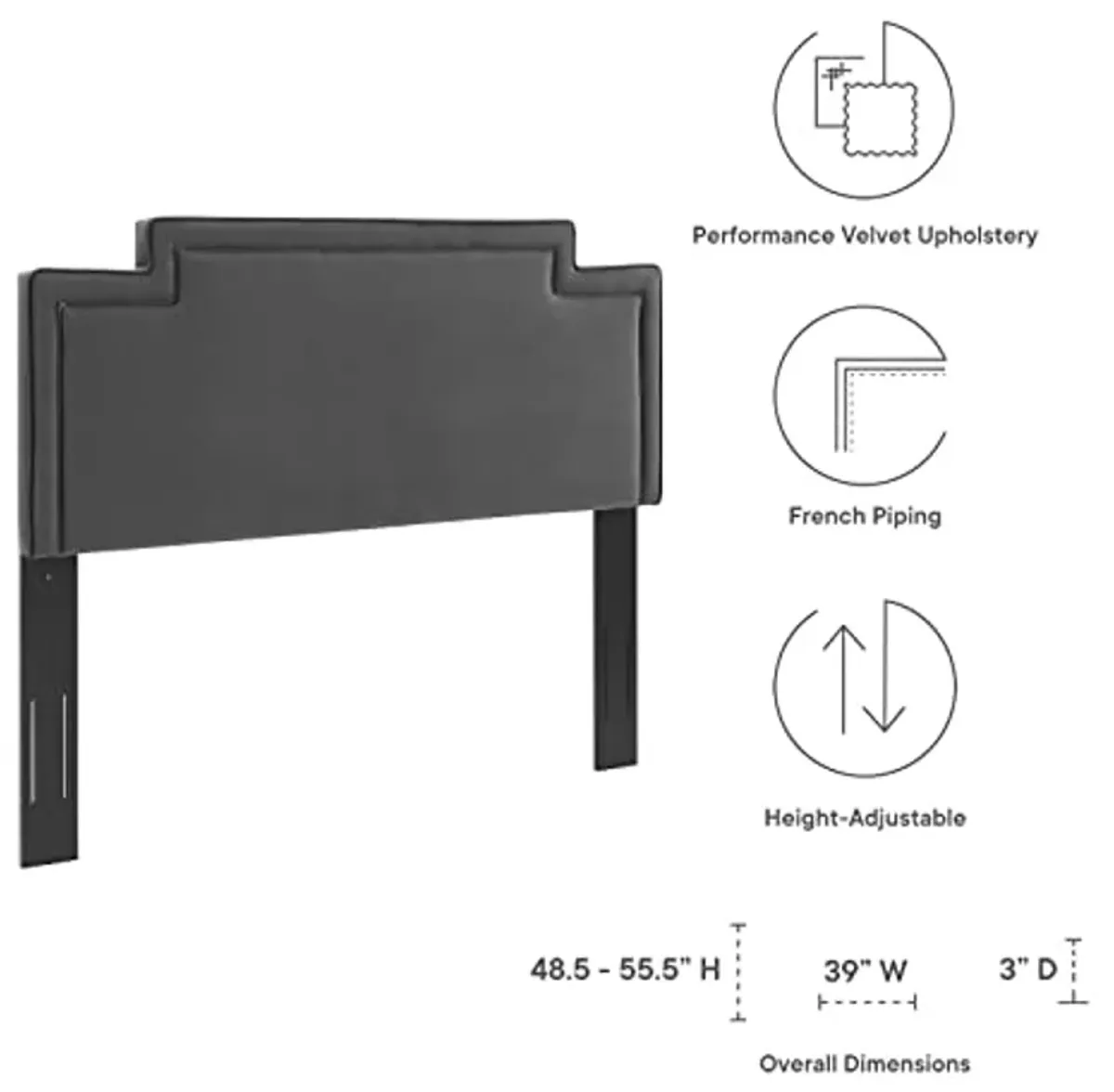 Modway MOD-6574-CHA Transfix Performance Velvet Twin Headboard, Charcoal