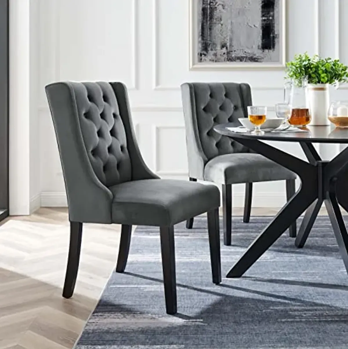 Modway EEI-5013-GRY Baronet Performance Velvet Dining Chairs - Set of 2, Gray