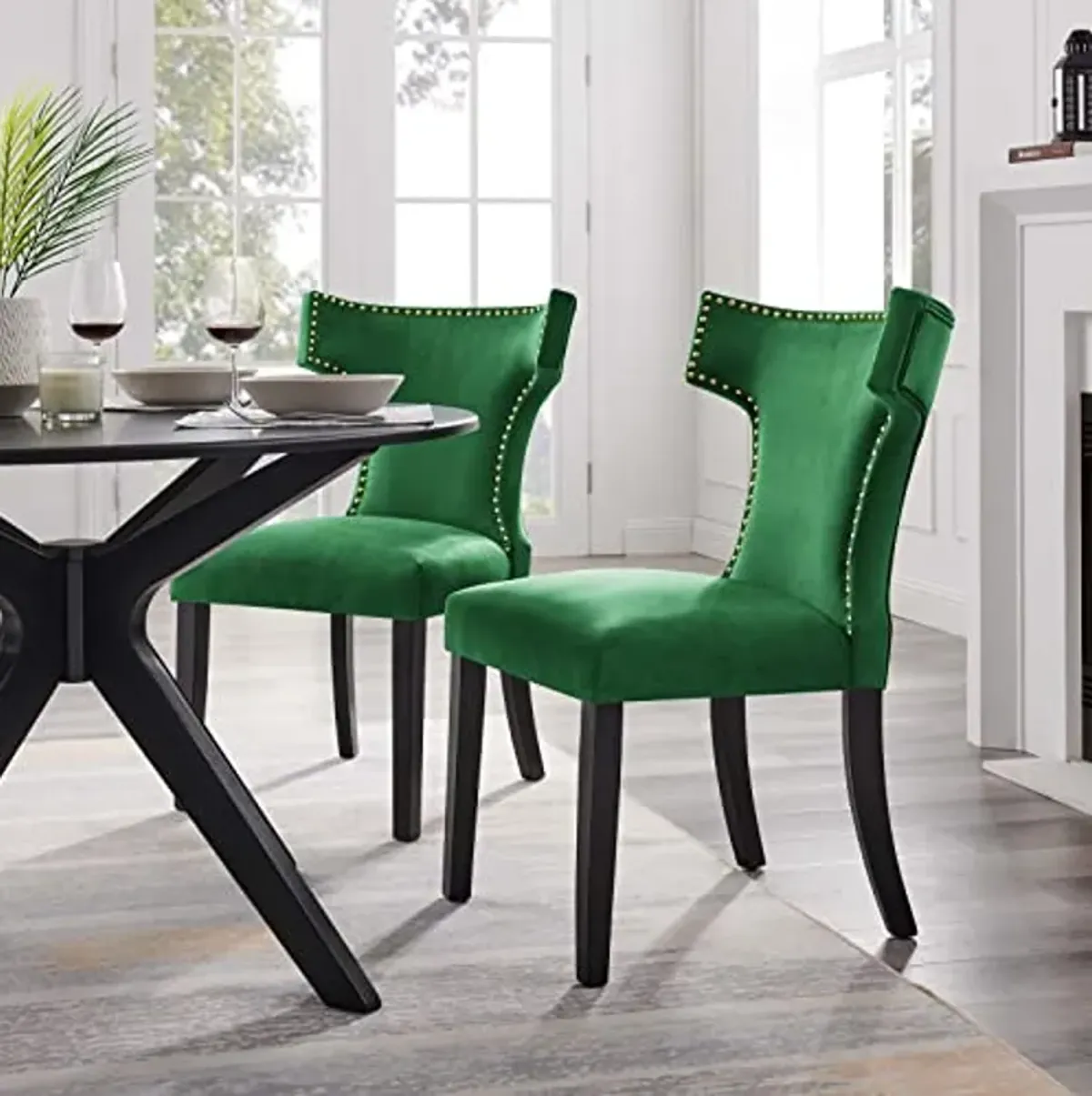 Modway EEI-5008-EME Curve Performance Velvet Dining Chairs - Set of 2, Emerald