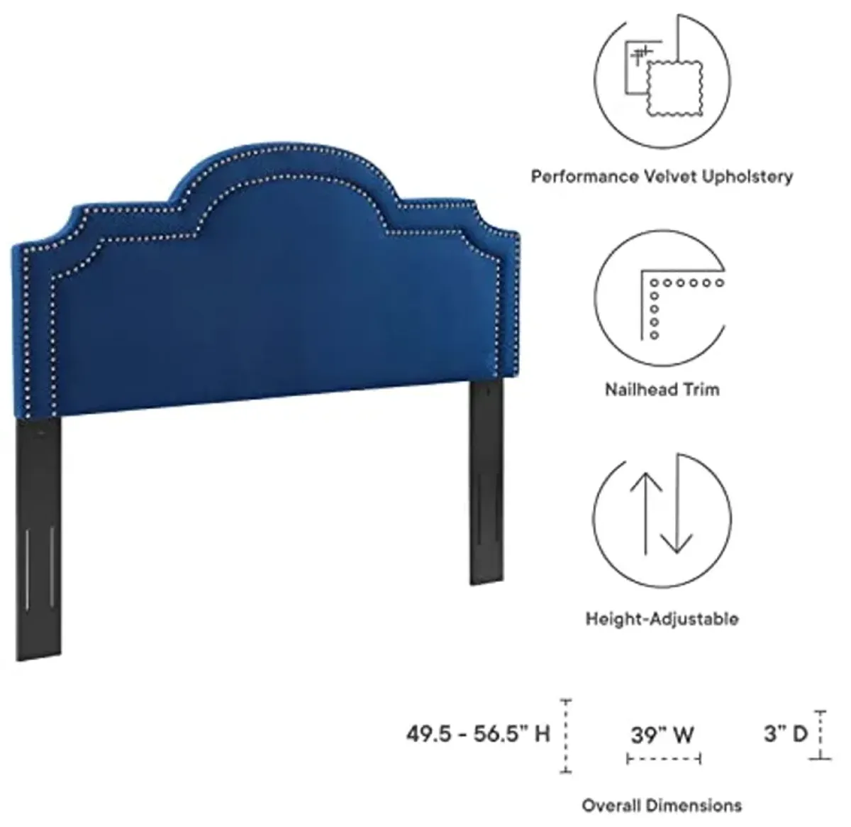 Modway Belinda Performance Velvet Twin Headboard, Navy