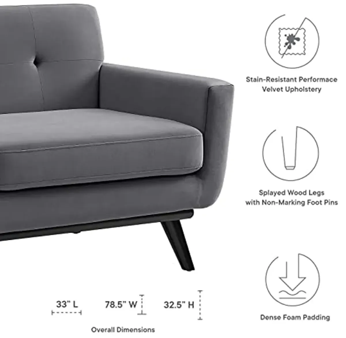 Modway Engage Performance Velvet Loveseat, Gray