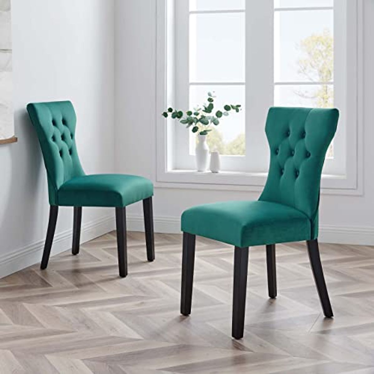 Modway EEI-5014-TEA Silhouette Performance Velvet Dining Chairs - Set of 2, Teal