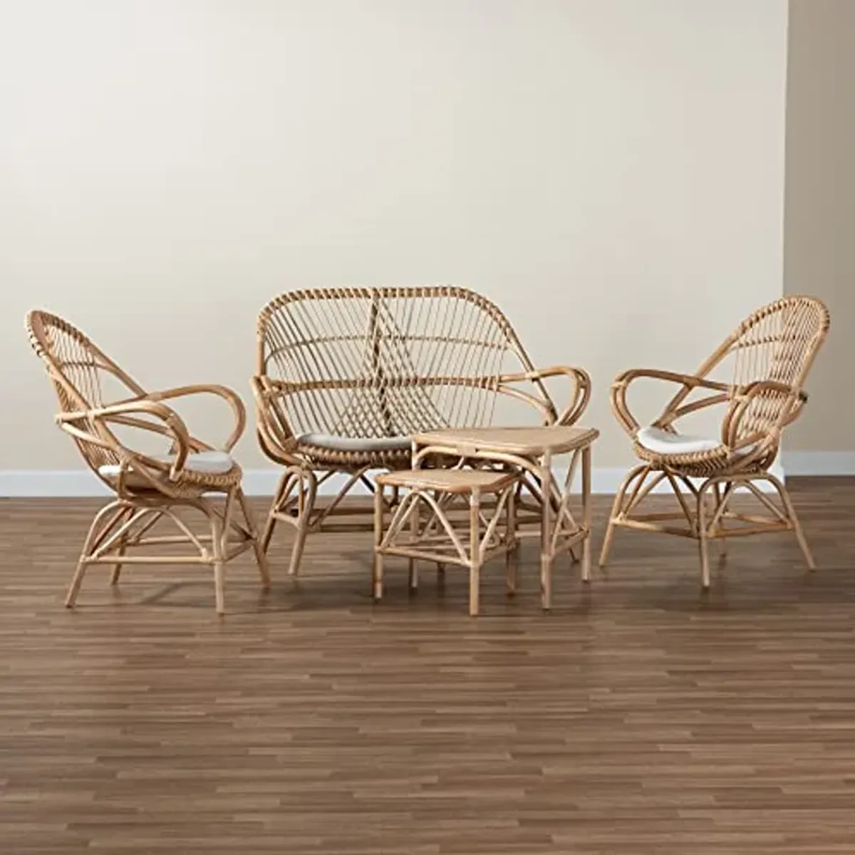 Bali & pari Jayden Modern Bohemian Natural Rattan 5-Piece Living Room Set