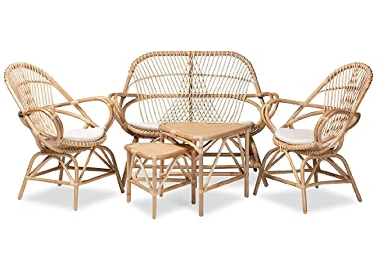 Bali & pari Jayden Modern Bohemian Natural Rattan 5-Piece Living Room Set