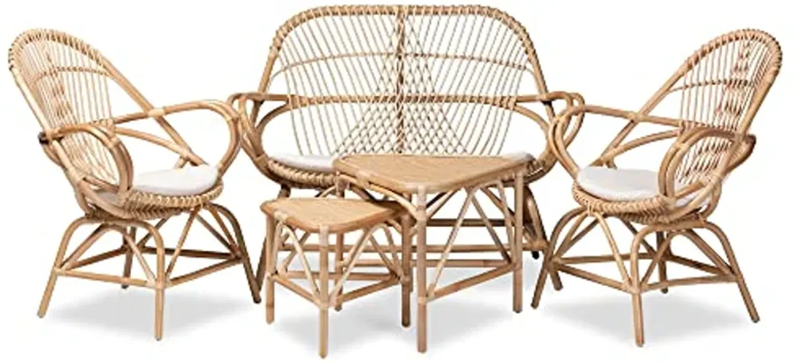 Bali & pari Jayden Modern Bohemian Natural Rattan 5-Piece Living Room Set