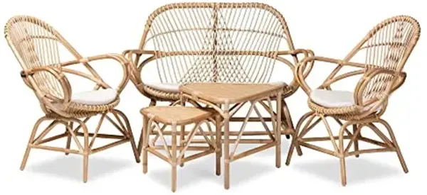 bali & pari Jayden Modern Bohemian Natural Rattan 5-Piece Living Room Set