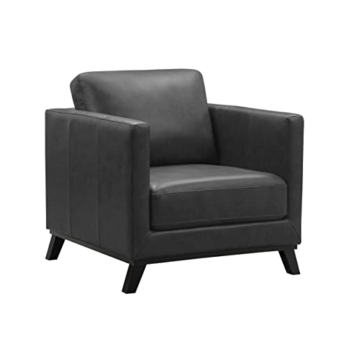 Abbyson Living Woodstock Mid Century Top Grain Leather Chair, Dark Gray…
