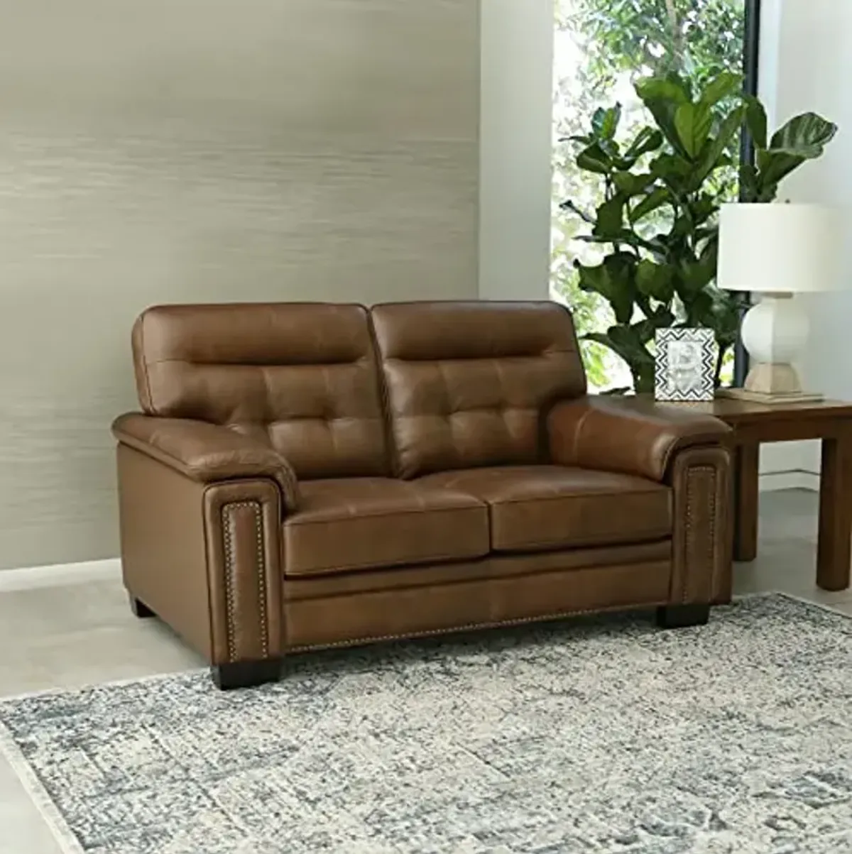 Abbyson Living Harrison Leather Sofa, Brown