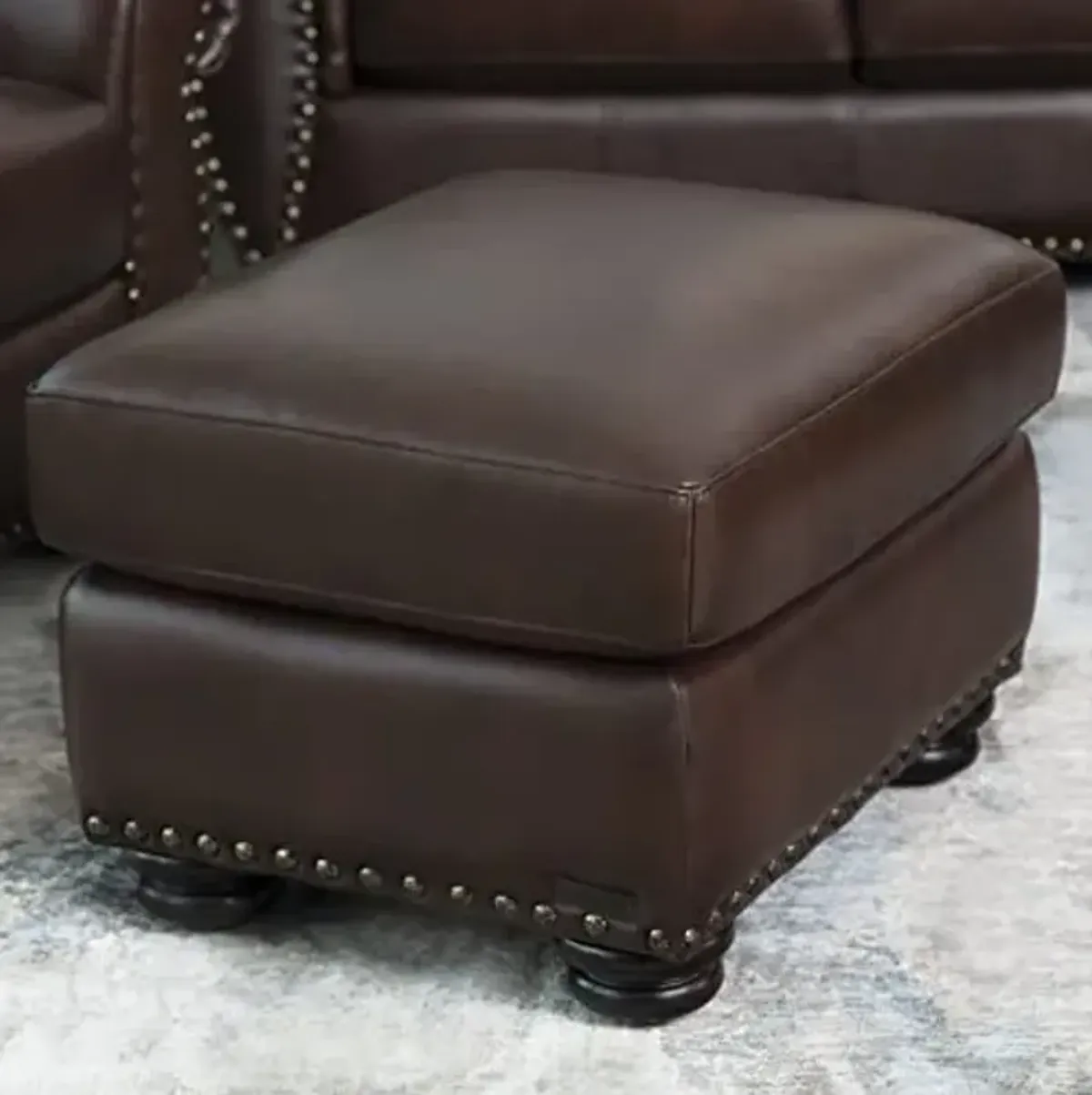 Abbyson Living Austin Leather Ottoman - Traditional Design, Nailhead Trim, Brown