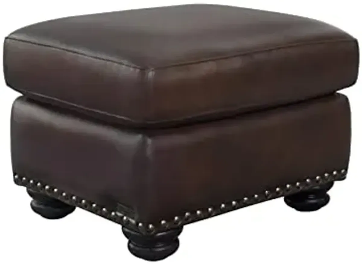 Abbyson Living Austin Leather Ottoman - Traditional Design, Nailhead Trim, Brown