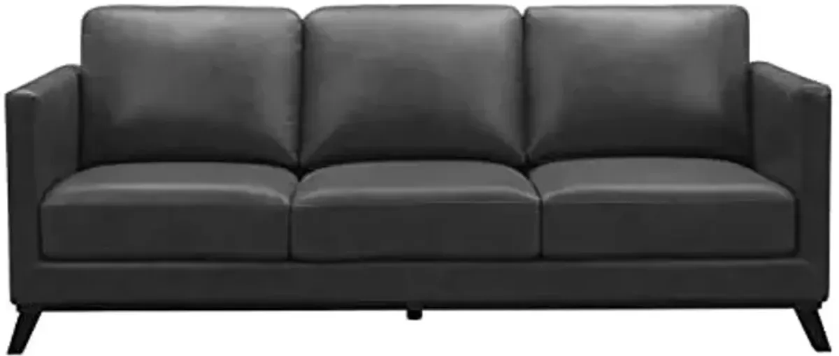 Abbyson Living Woodstock Mid Century Top Grain Leather Sofa, Dark Gray