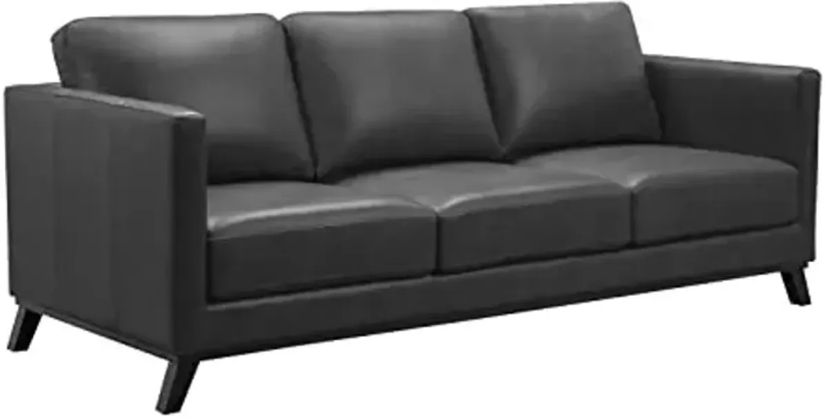 Abbyson Living Woodstock Mid Century Top Grain Leather Sofa, Dark Gray