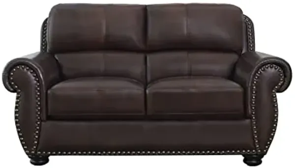 Abbyson Living Austin Leather Loveseat - Traditional Design, Nailhead Trim, Brown