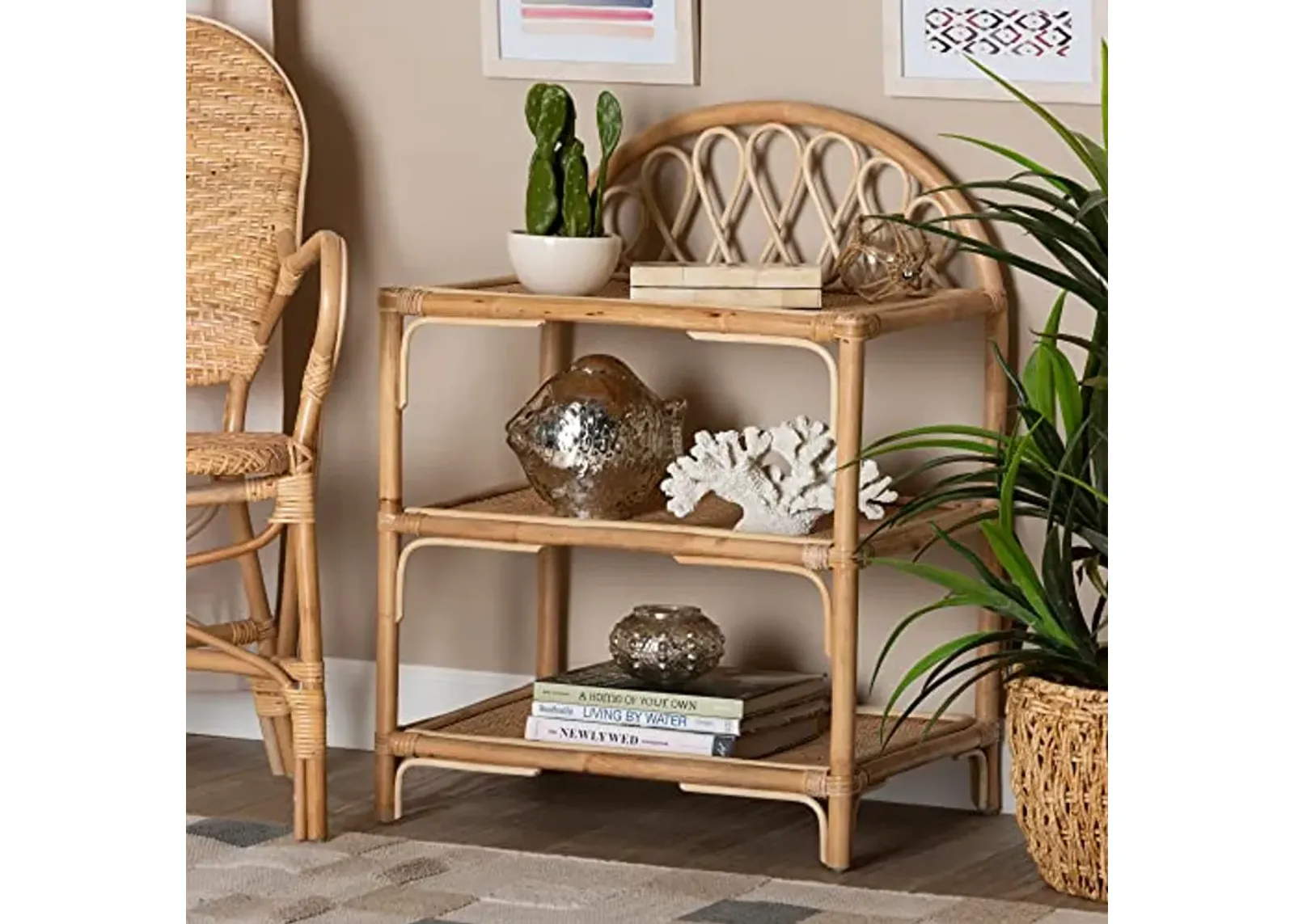 Baxton Studio Redell Rattan Display Shelf, Natural Brown