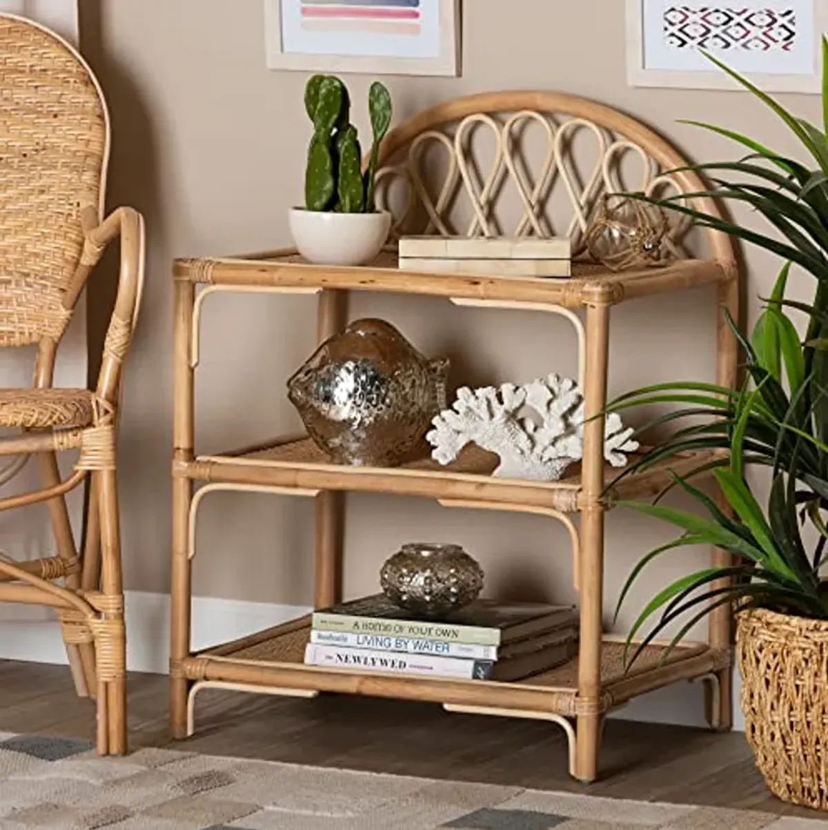 Baxton Studio Redell Rattan Display Shelf, Natural Brown