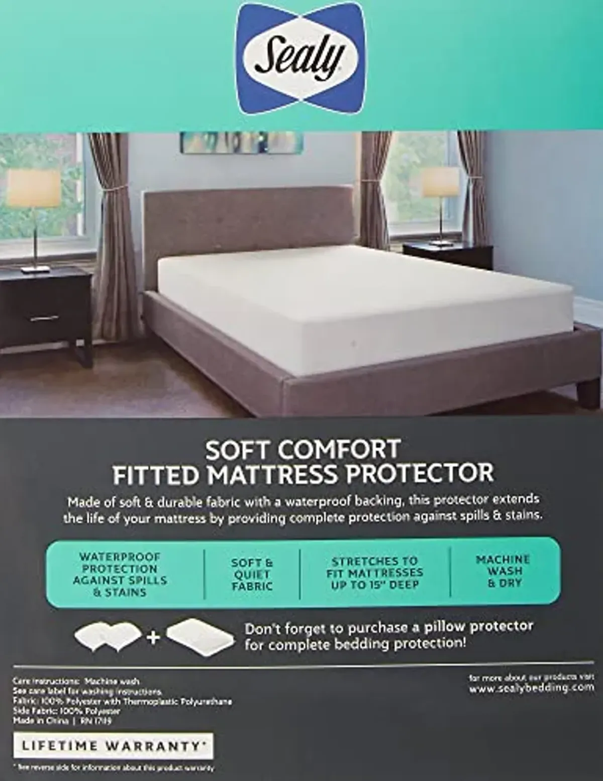 SEALY Soft Comfort Fitted Mattress Protector King White