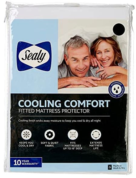 Sealy Cooling Comfort Fitted Mattress Protector Queen White
