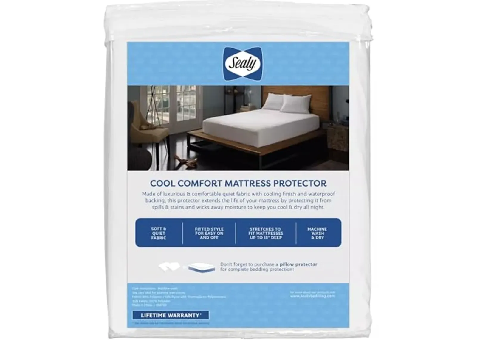 SEALY Cooling Comfort Fitted Mattress Protector Queen White