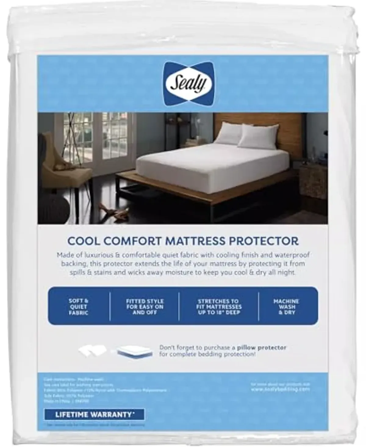 SEALY Cooling Comfort Fitted Mattress Protector Queen White