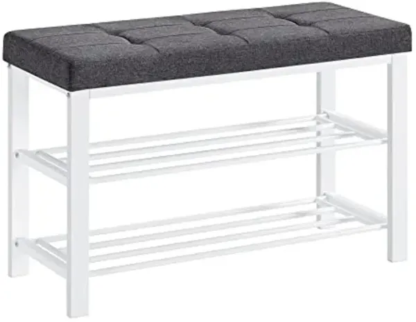 SONGMICS Shoe Bench, Storage Bench, Entryway Bench with Cushion, Shoe Shelf with Seat, Space-Saving, Modern Style, for Living Room, Bedroom, Hallway, Dark Gray and Cloud White ULBS057W01