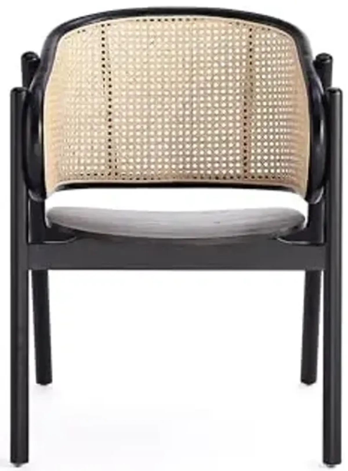 Manhattan Comfort Versailles Rattan Cane Accent Chairs Set of 1 - Solid Ash Wood Frame, Ergonomic Curved Seat, Fully Assembled Armchair for Living Room, Black/Natural