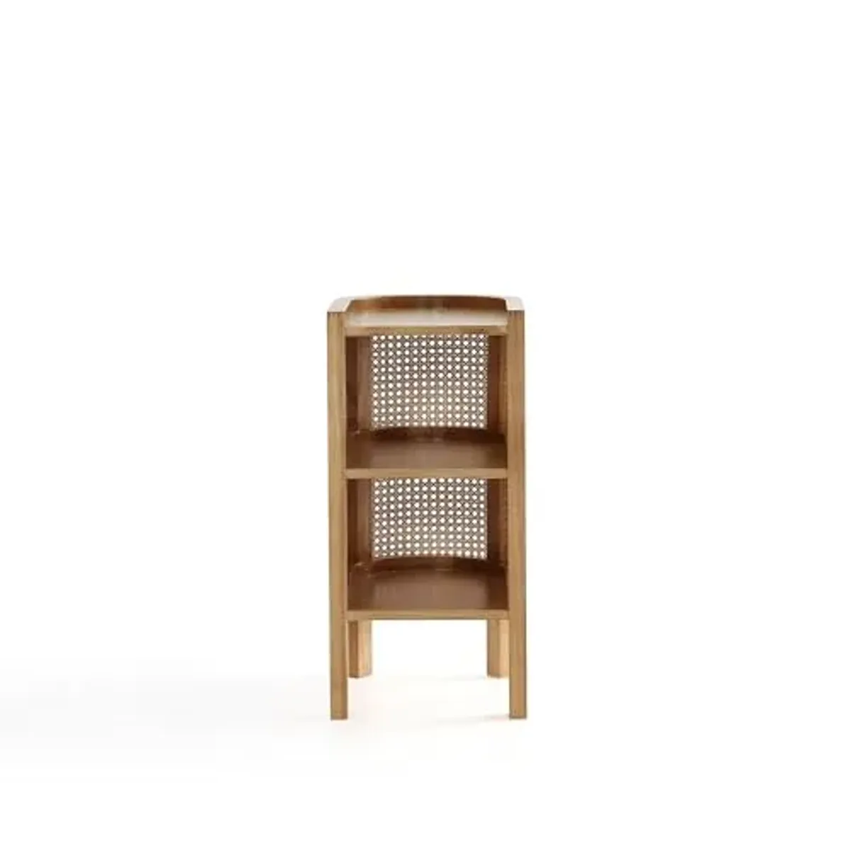 Manhattan Comfort Versailles Rattan Bedside End Table Accent Sofa Side Table for Living Room, Bedroom, Study and Home Office with 2 Shelf Storage, Natural Cane