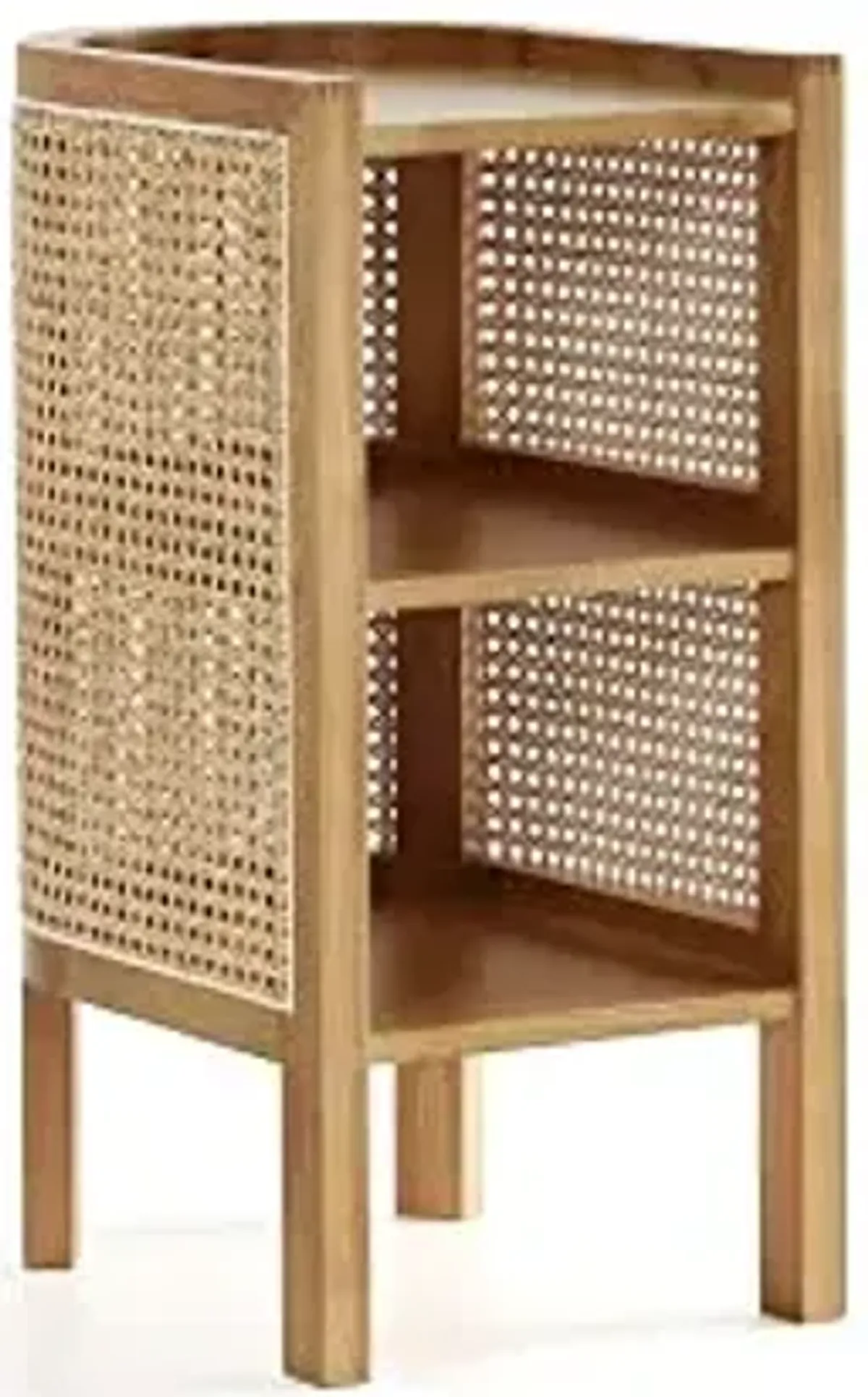 Manhattan Comfort Versailles Rattan Bedside End Table Accent Sofa Side Table for Living Room, Bedroom, Study and Home Office with 2 Shelf Storage, Natural Cane