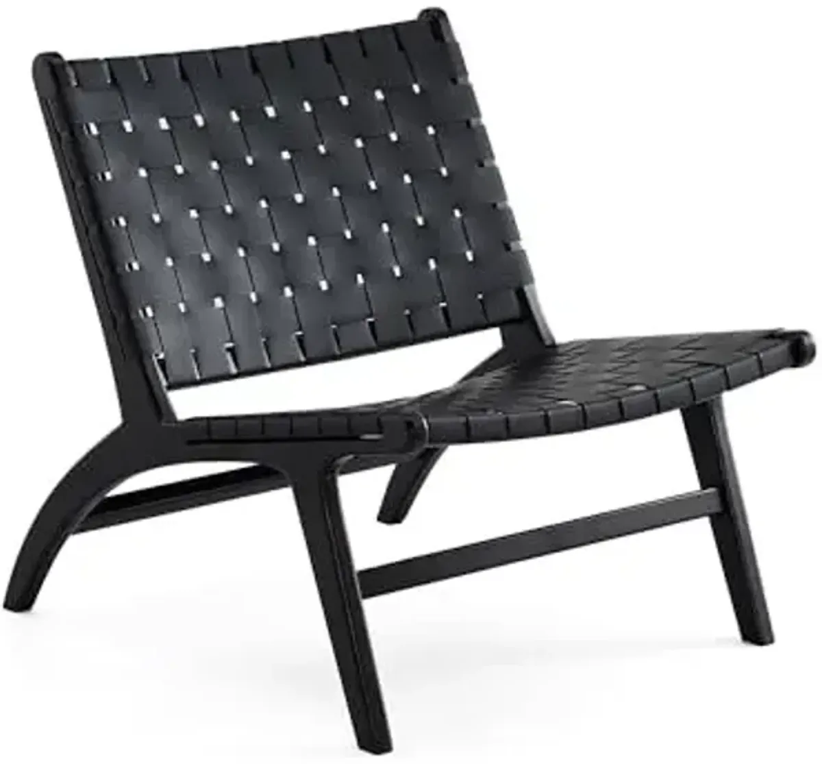 Manhattan Comfort Maintenon Modern Faux Leather Accent Chair with Solid Ashwood Legs, Modern Woven Design, Fully Assembled, Perfect for Living Room, Set of 1, Black/Natural