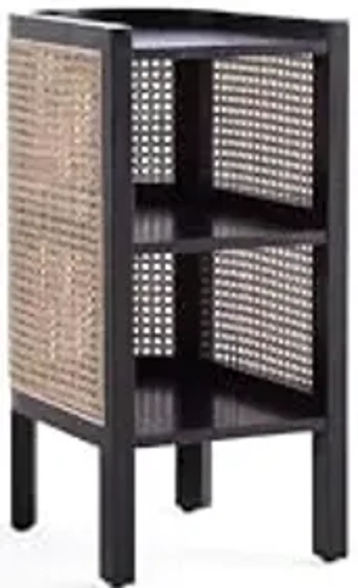 Manhattan Comfort Versailles Rattan Bedside End Table Accent Sofa Side Table for Living Room, Bedroom, Study and Home Office with 2 Shelf Storage, Set of 2, Black/Natural Cane