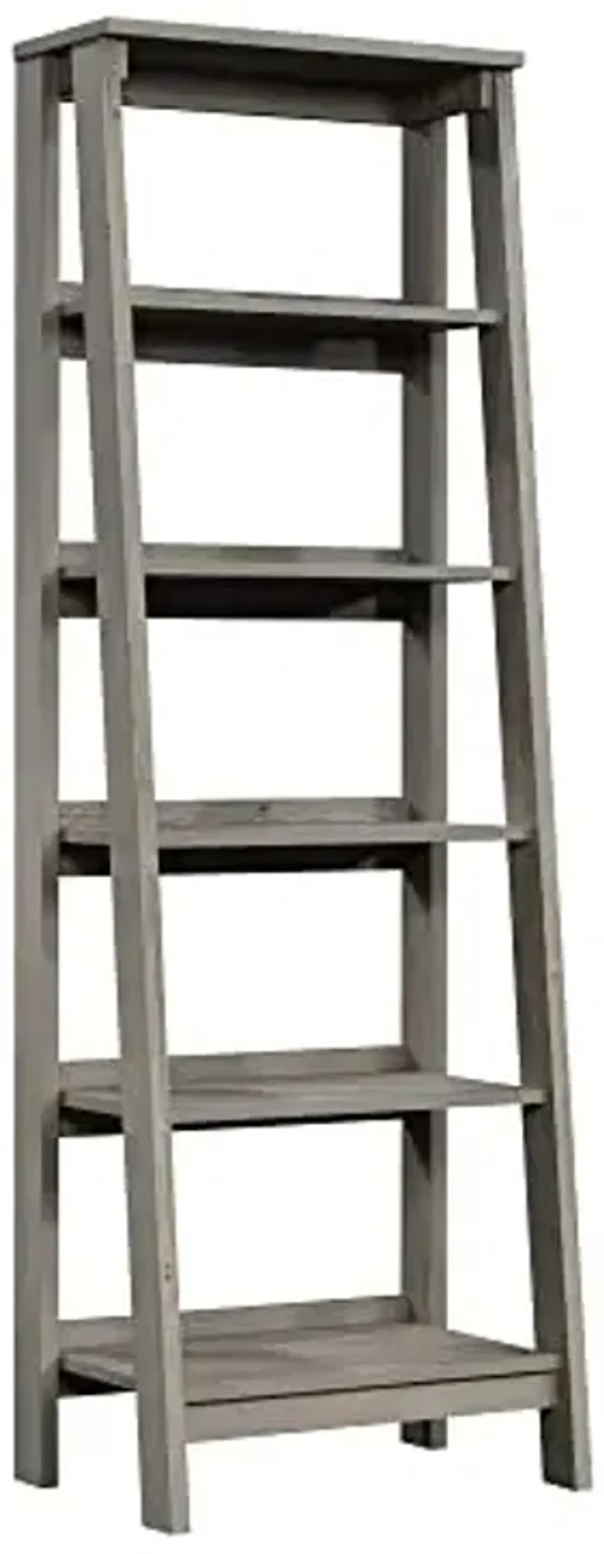 Sauder Ladder Bookshelf 5 Tier Trestle Ladder Shelf Wooden Bookcase, in Mystic Oak