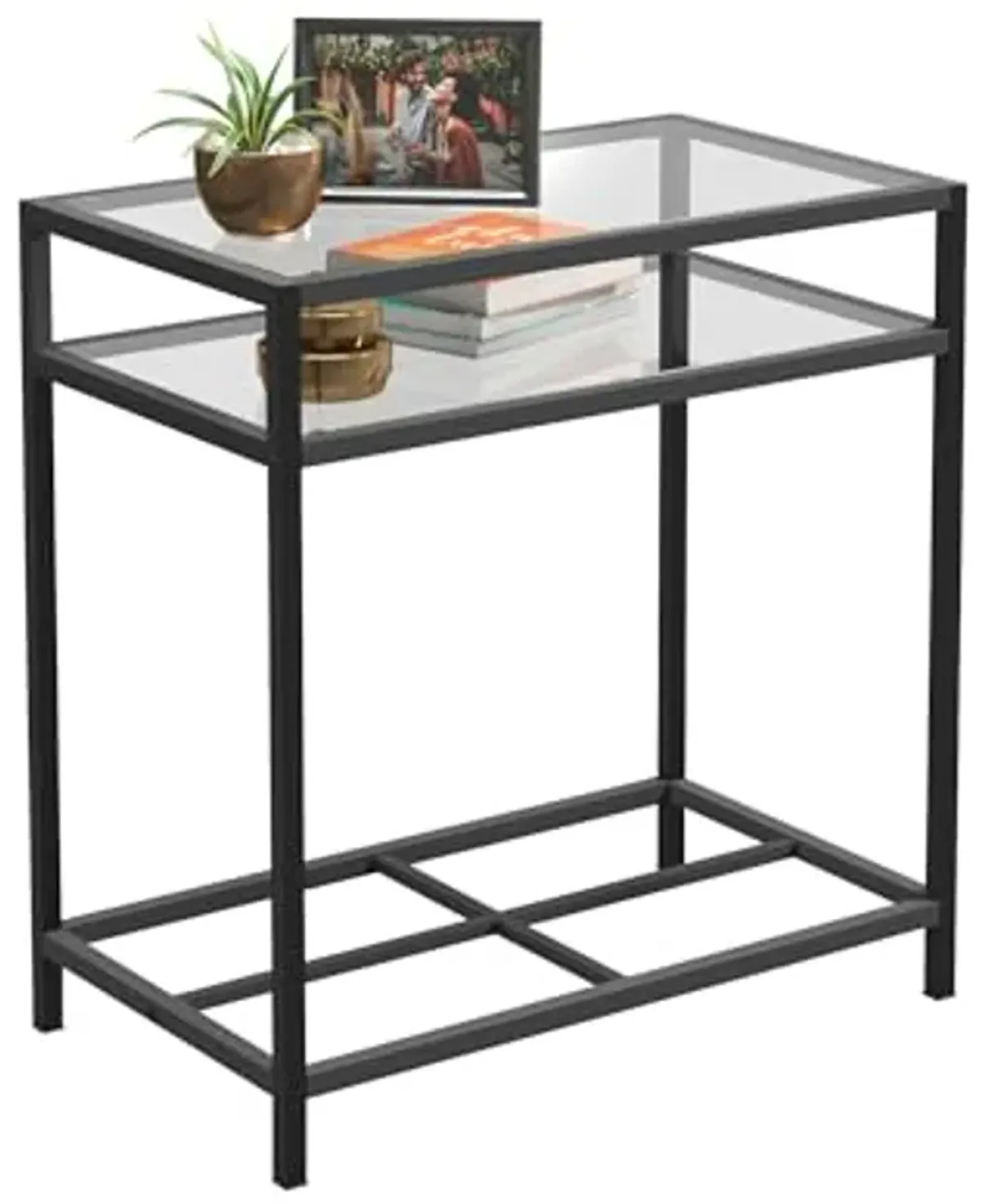 Sauder Carolina Grove Contemporary Glass Side Table in Black, Black Finish